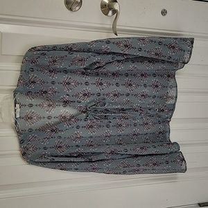 Maurices Womens Long Sleeve Lace Up Detail Tie Front V-Neck Blouse Top Sz L Blue